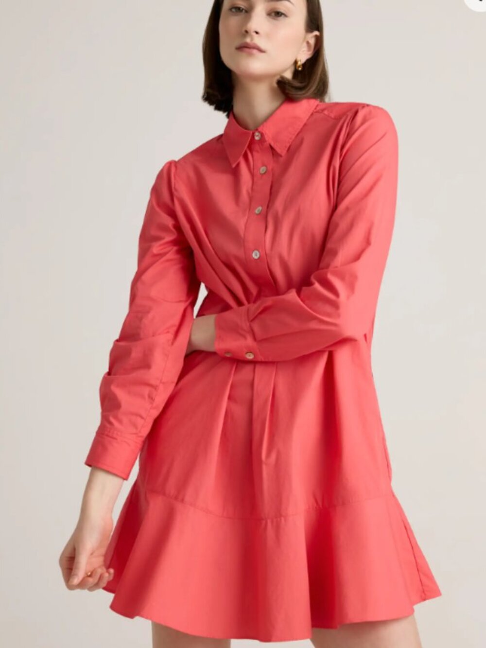 Quince 100% Organic Cotton Poplin Drop Waist Shirt Dress